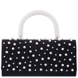 Nina Shoes Gaia Black Satin/Plastic Pearl Handle Satchel