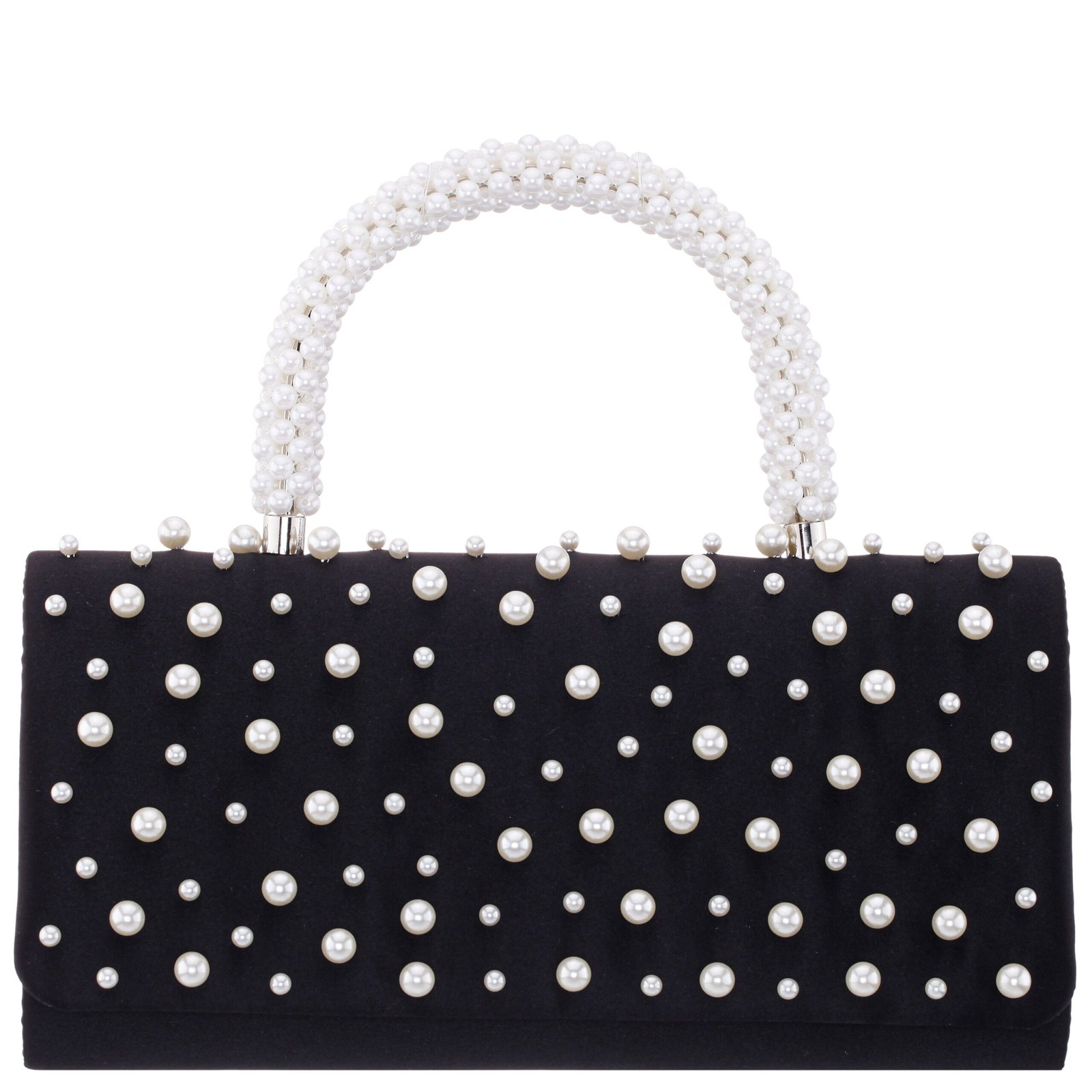Nina Shoes Gaia Black Satin/Plastic Pearl Handle Satchel