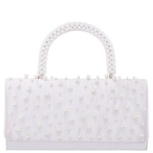 Nina Shoes Gaia Ivory Satin/Plastic Pearl Handle Satchel