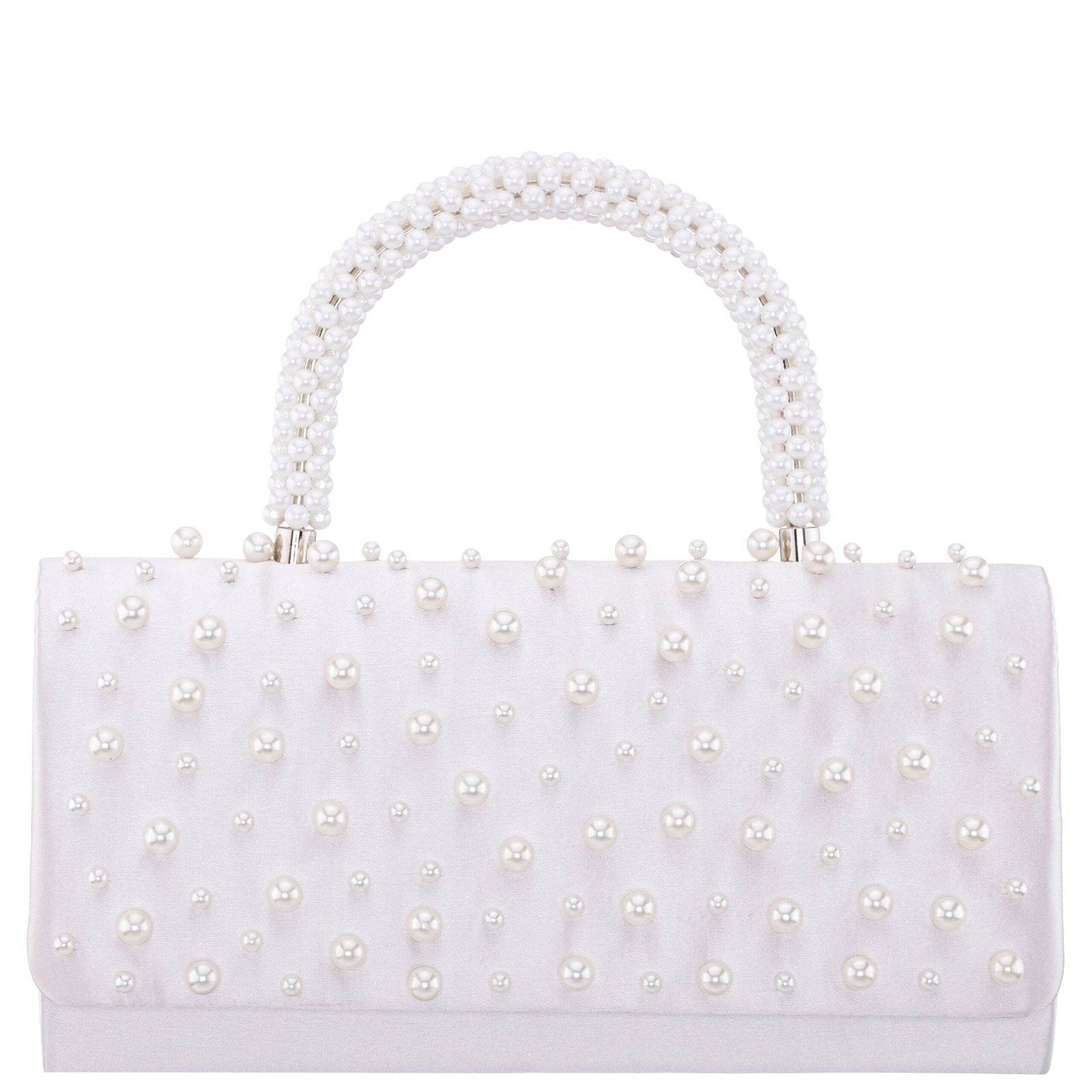 Nina Shoes Gaia Ivory Satin/Plastic Pearl Handle Satchel