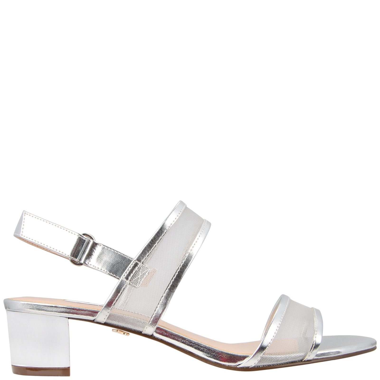 Nina Shoes Ganice Silver Mesh Block Low-Heel Hook & Loop Dressy Sandal