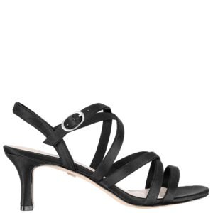 Nina Shoes Genaya Noir Satin Strappy Mid-Heel Dressy Sandal
