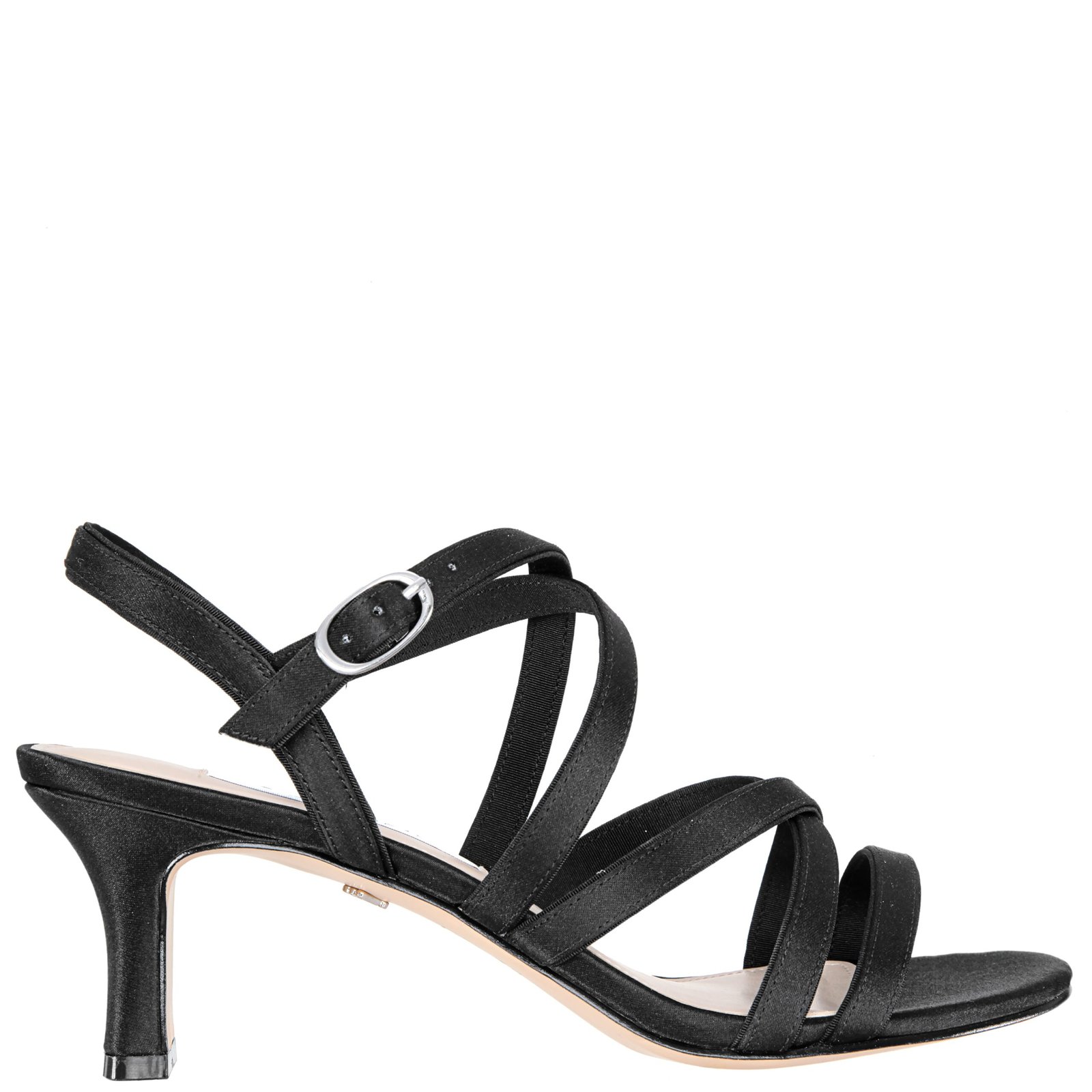 Nina Shoes Genaya Noir Satin Strappy Mid-Heel Dressy Sandal