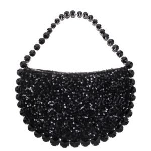 Nina Shoes Halo Black Plastic Sequins/Glass Crystal Handle Bag
