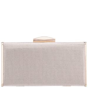 Nina Shoes Hillery Women's Platino Metallic Square Grid Patterned Minaudiere