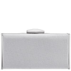 Nina Shoes Hillery Women's Silver Metallic Square Grid Patterned Minaudiere