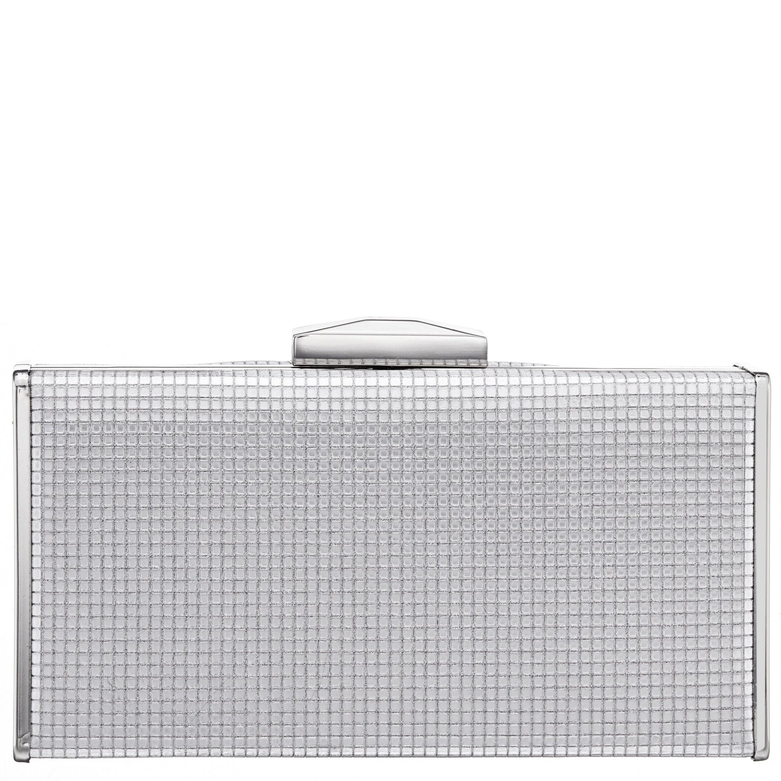 Nina Shoes Hillery Women's Silver Metallic Square Grid Patterned Minaudiere