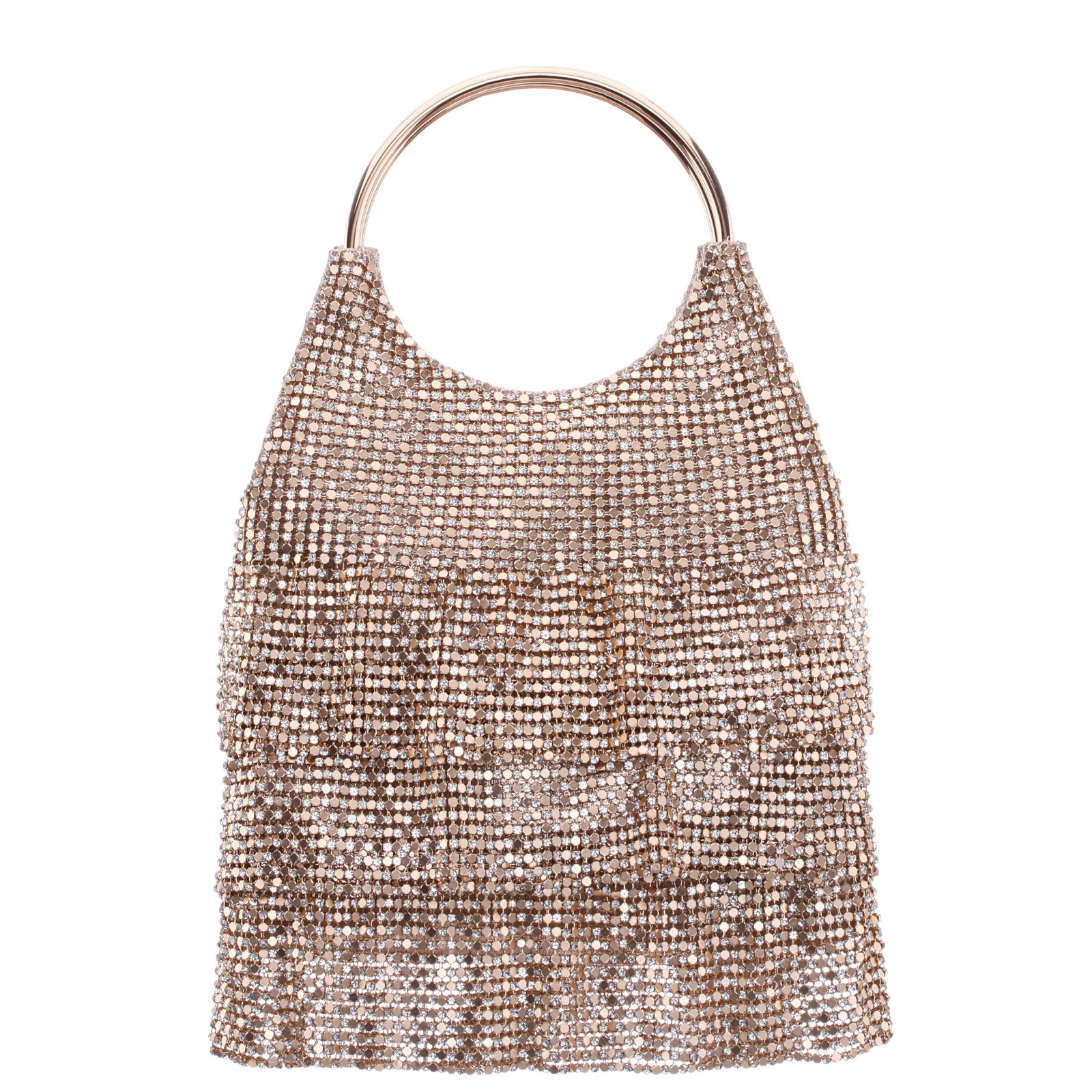 Nina Shoes Hippy Gold Aluminum Mesh/Glass Crystal Pouch Bag
