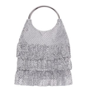 Nina Shoes Hippy Silver Aluminum Mesh/Glass Crystal Pouch Bag