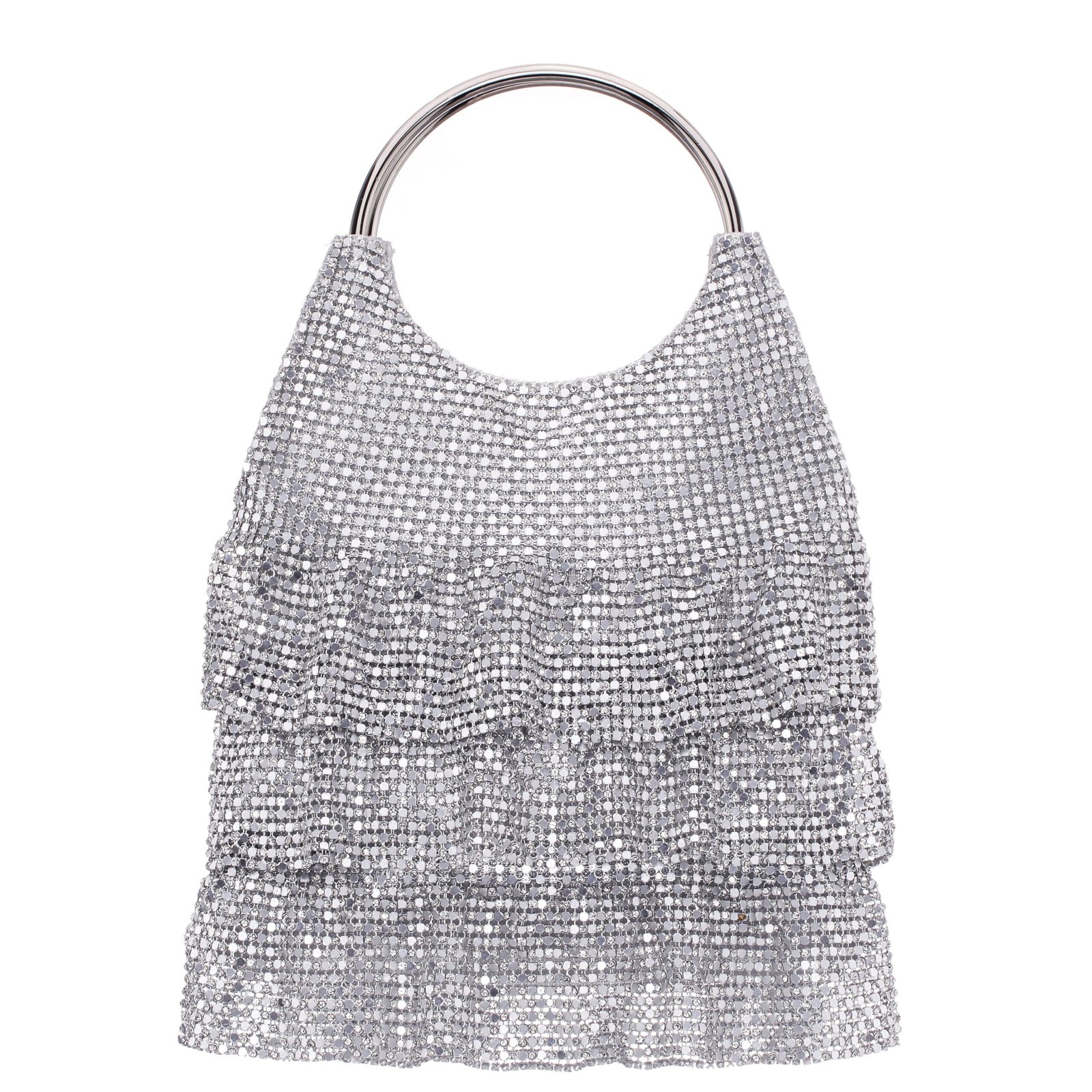 Nina Shoes Hippy Silver Aluminum Mesh/Glass Crystal Pouch Bag