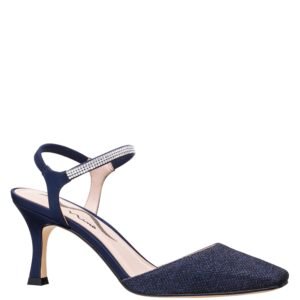 Nina Shoes James Navy Metallic Textured Elastic Strap Mid-Heel Pump