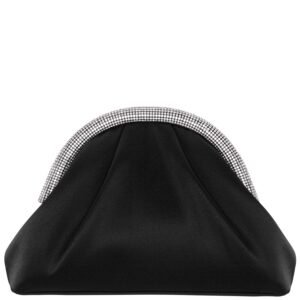 Nina Shoes Jane Black Satin/Glass Crystal Frame Clutch