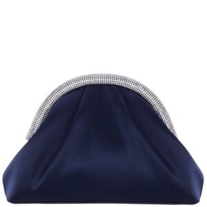 Nina Shoes Jane Navy Satin/Glass Crystal Frame Clutch