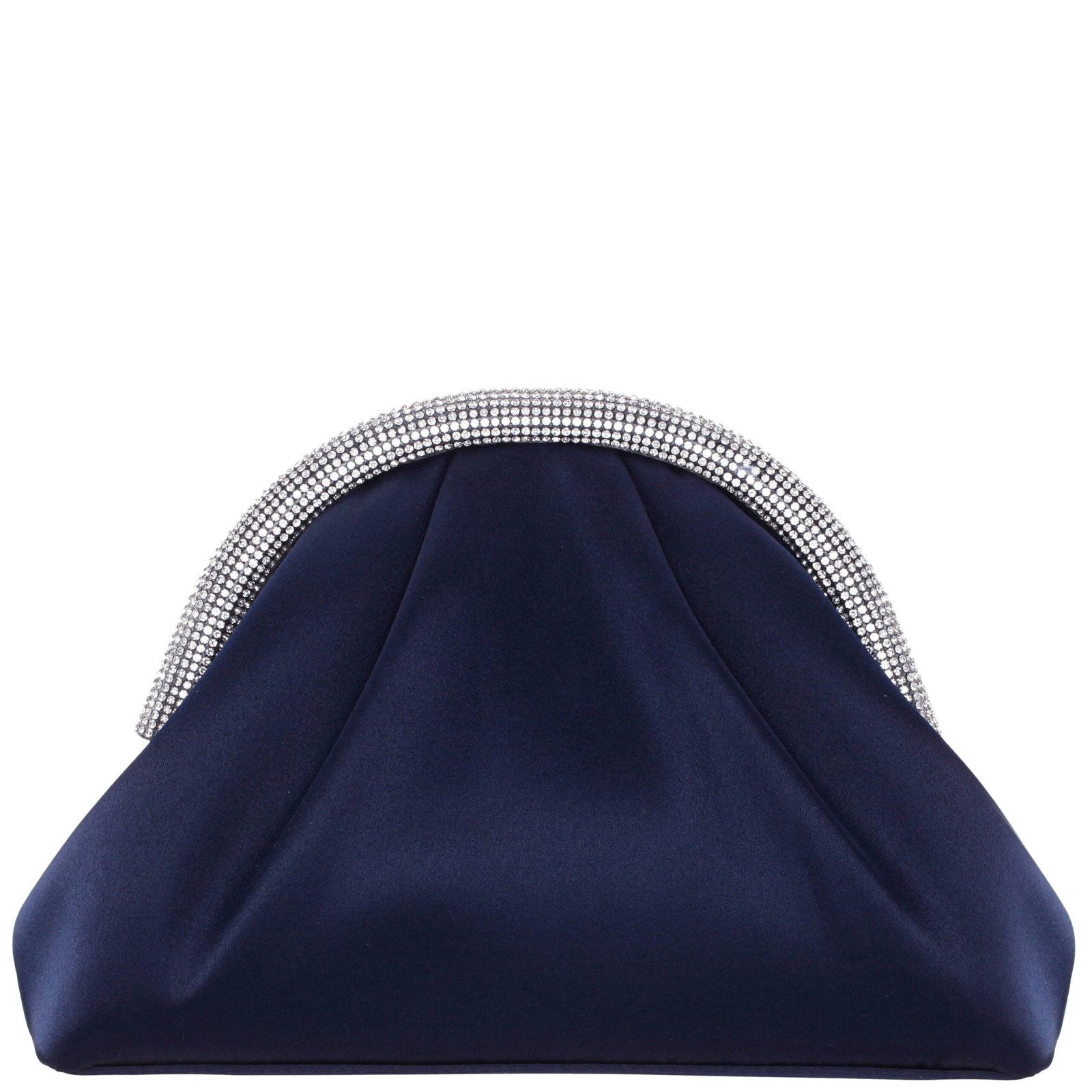 Nina Shoes Jane Navy Satin/Glass Crystal Frame Clutch