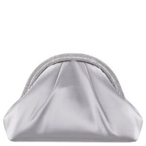 Nina Shoes Jane Silver Satin/Glass Crystal Frame Clutch