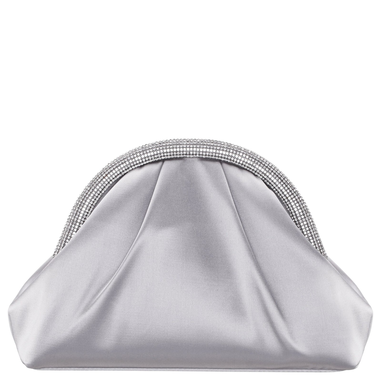 Nina Shoes Jane Silver Satin/Glass Crystal Frame Clutch