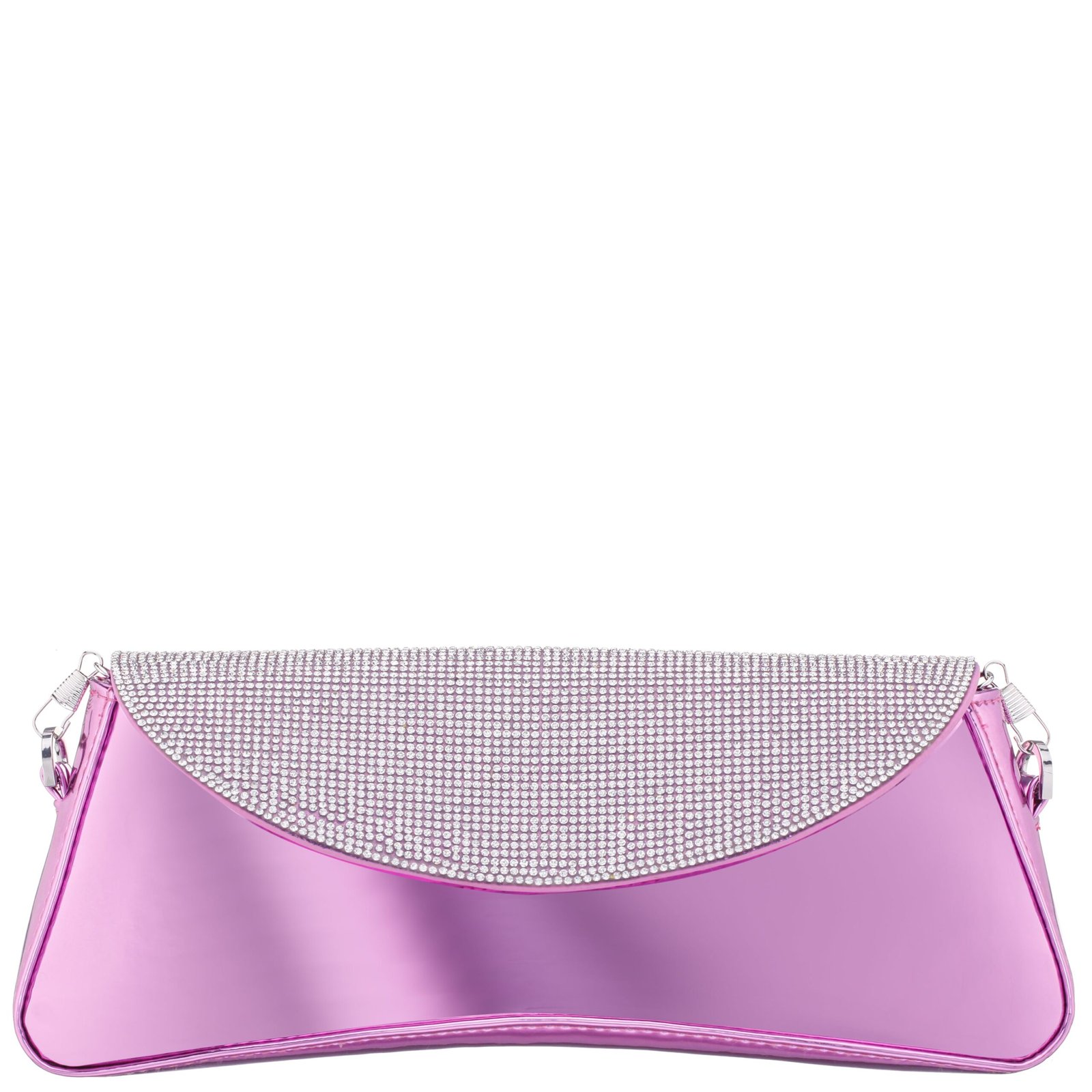 Nina Shoes Joselyn Orchid Crystal Flap Mirror Metallic Patent Clutch Bag