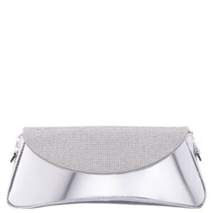 Nina Shoes Joselyn Silver Crystal Flap Mirror Metallic Patent Clutch Bag