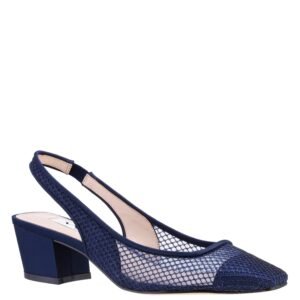Nina Shoes Jozi New Navy Metallic Foil Gia Mesh Low-Block-Heel Evening Pump