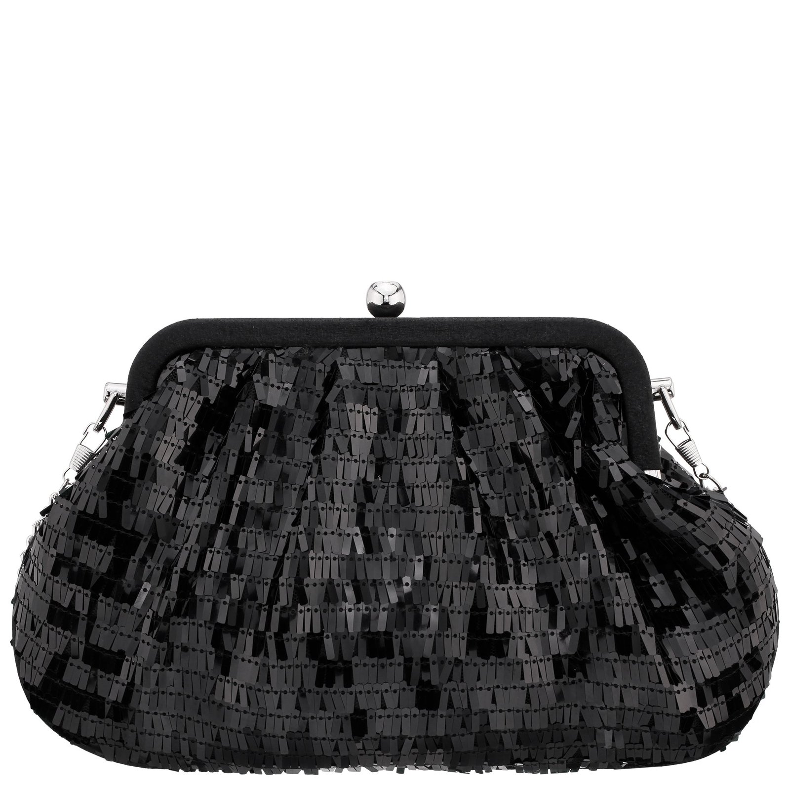 Nina Shoes June Women's Black Fringe Sequin Frame Clutch