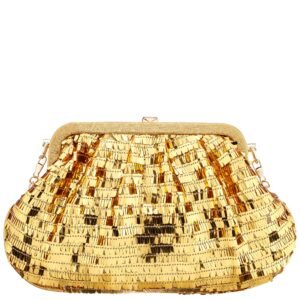 Nina Shoes June Women's Gold Fringe Sequin Frame Clutch