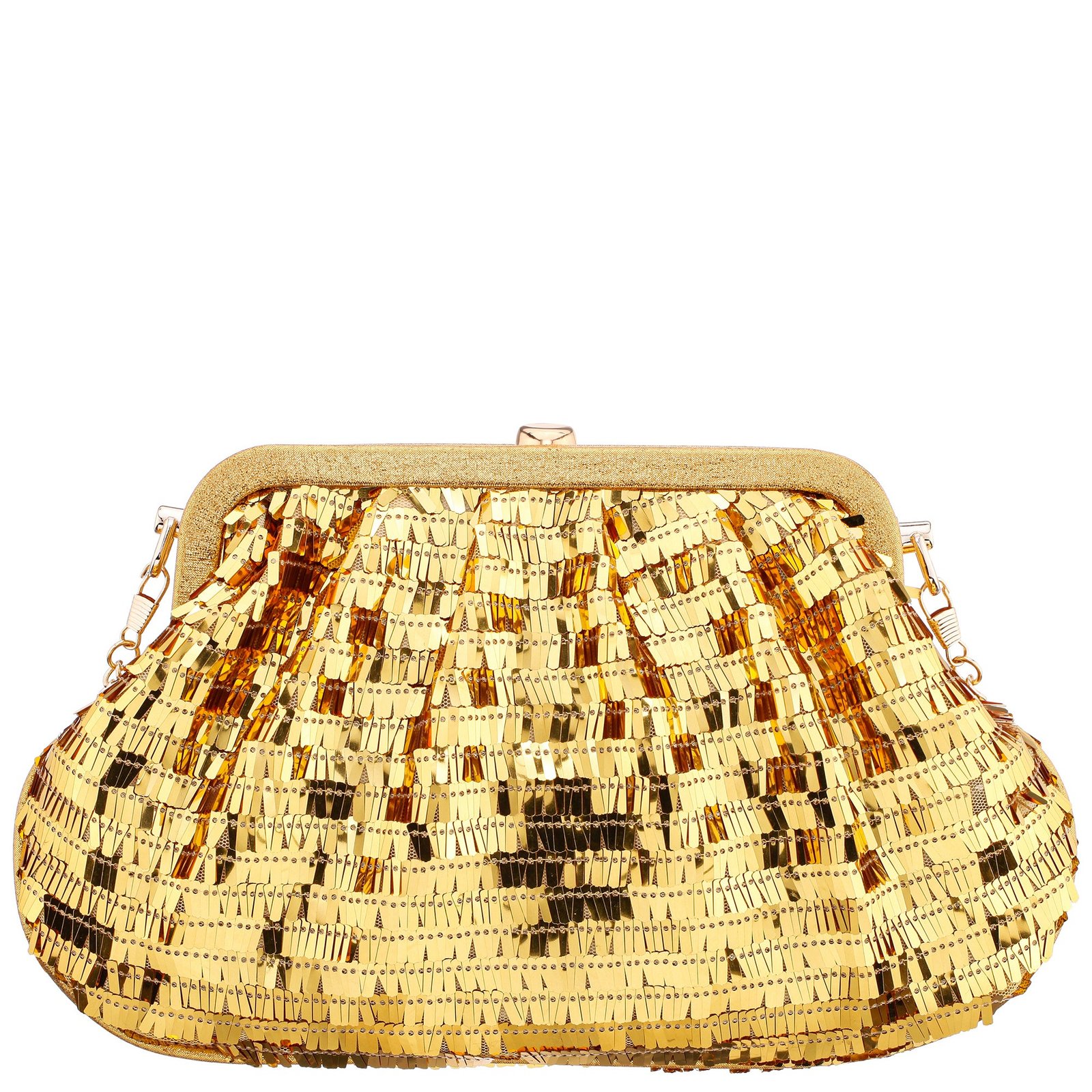 Nina Shoes June Women's Gold Fringe Sequin Frame Clutch