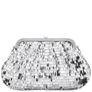 Nina Shoes June Women's Silver Fringe Sequin Frame Clutch