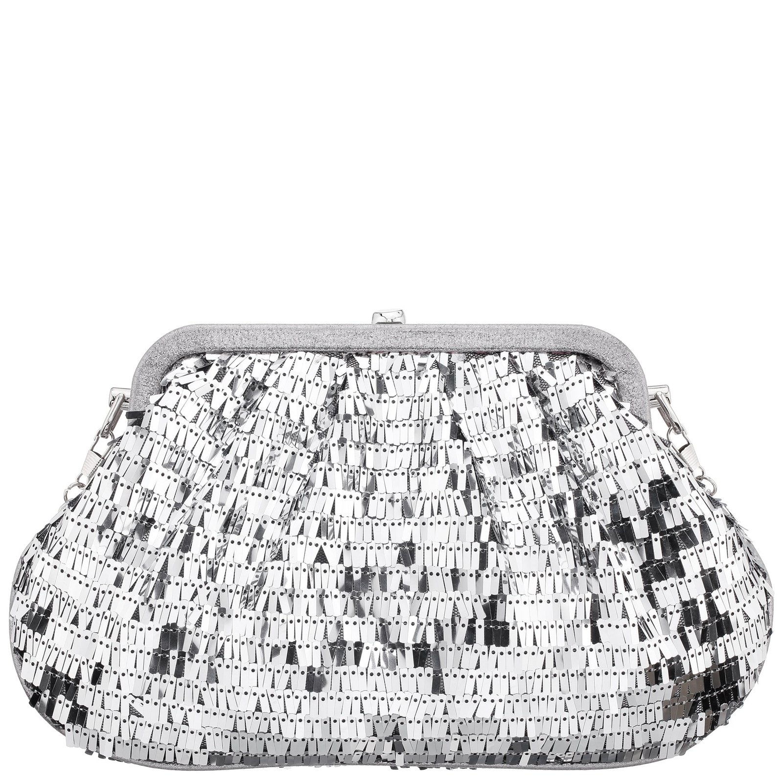 Nina Shoes June Women's Silver Fringe Sequin Frame Clutch
