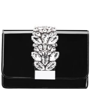 Nina Shoes Kaia Black Patent PU/Glass Crystal Clutch