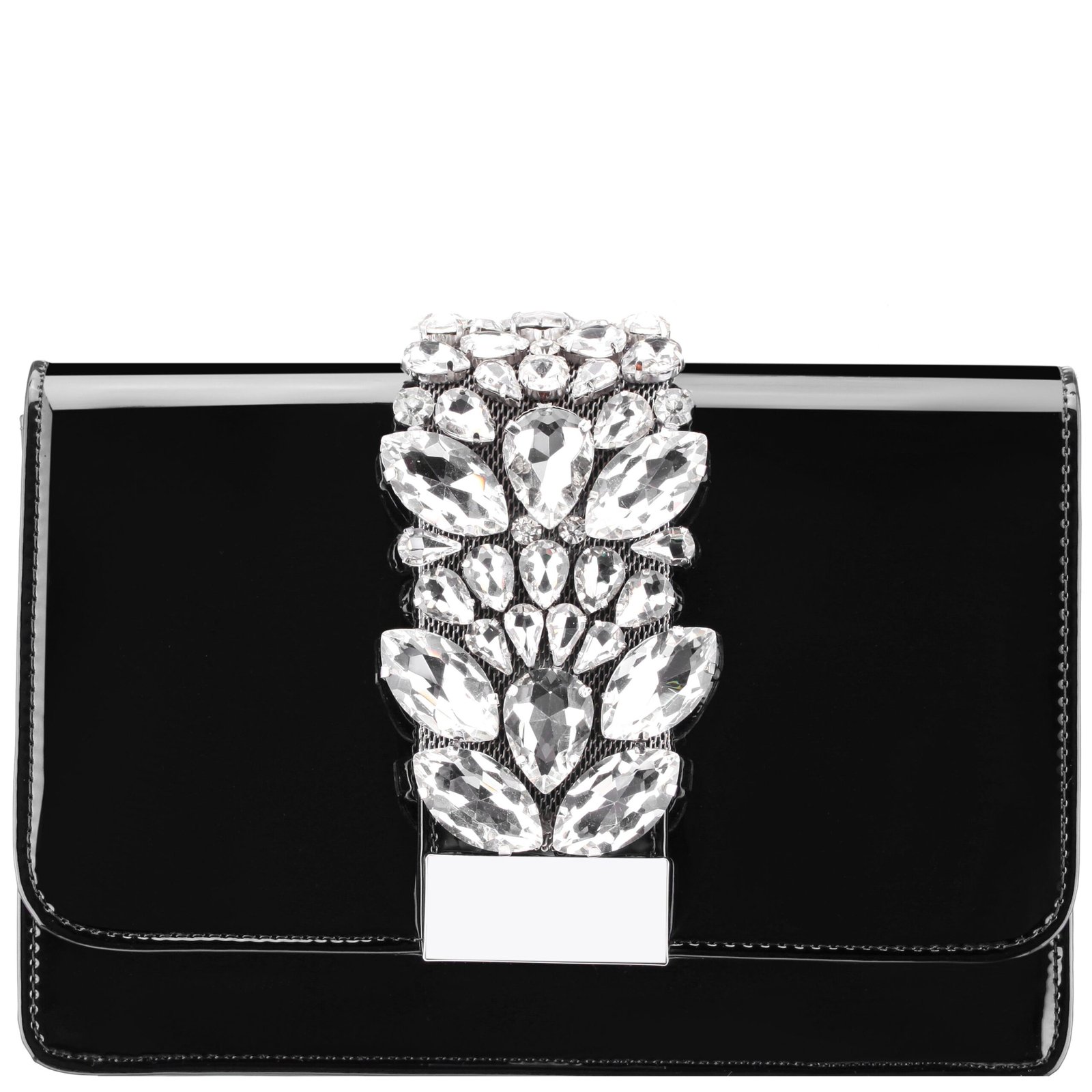 Nina Shoes Kaia Black Patent PU/Glass Crystal Clutch