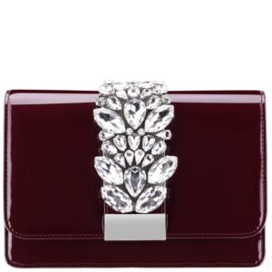 Nina Shoes Kaia Bordeaux Patent PU/Glass Crystal Clutch