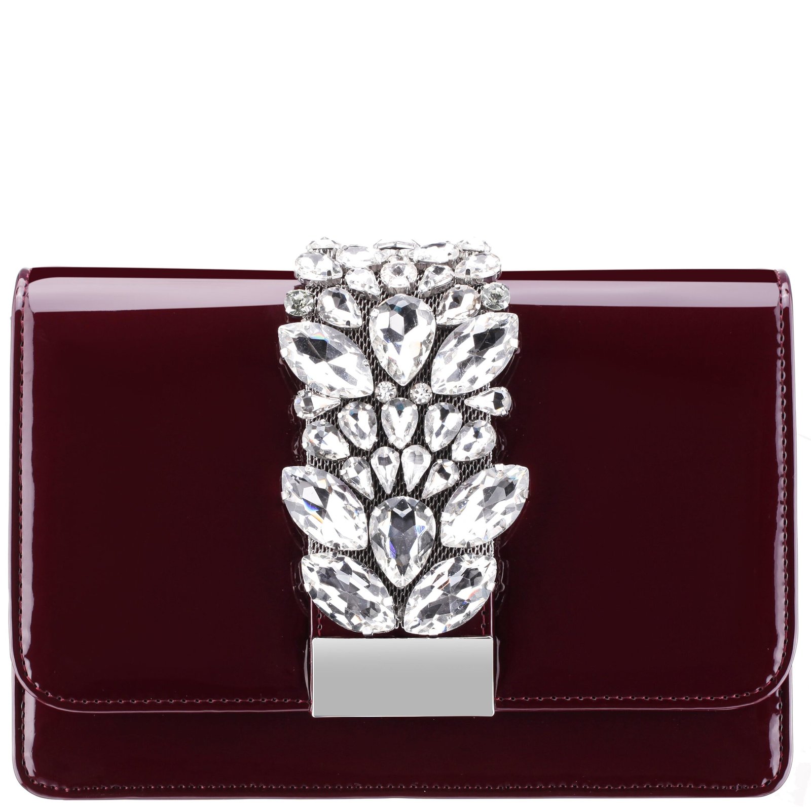 Nina Shoes Kaia Bordeaux Patent PU/Glass Crystal Clutch