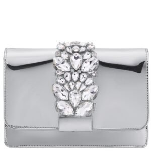 Nina Shoes Kaia Silver Patent PU/Glass Crystal Clutch