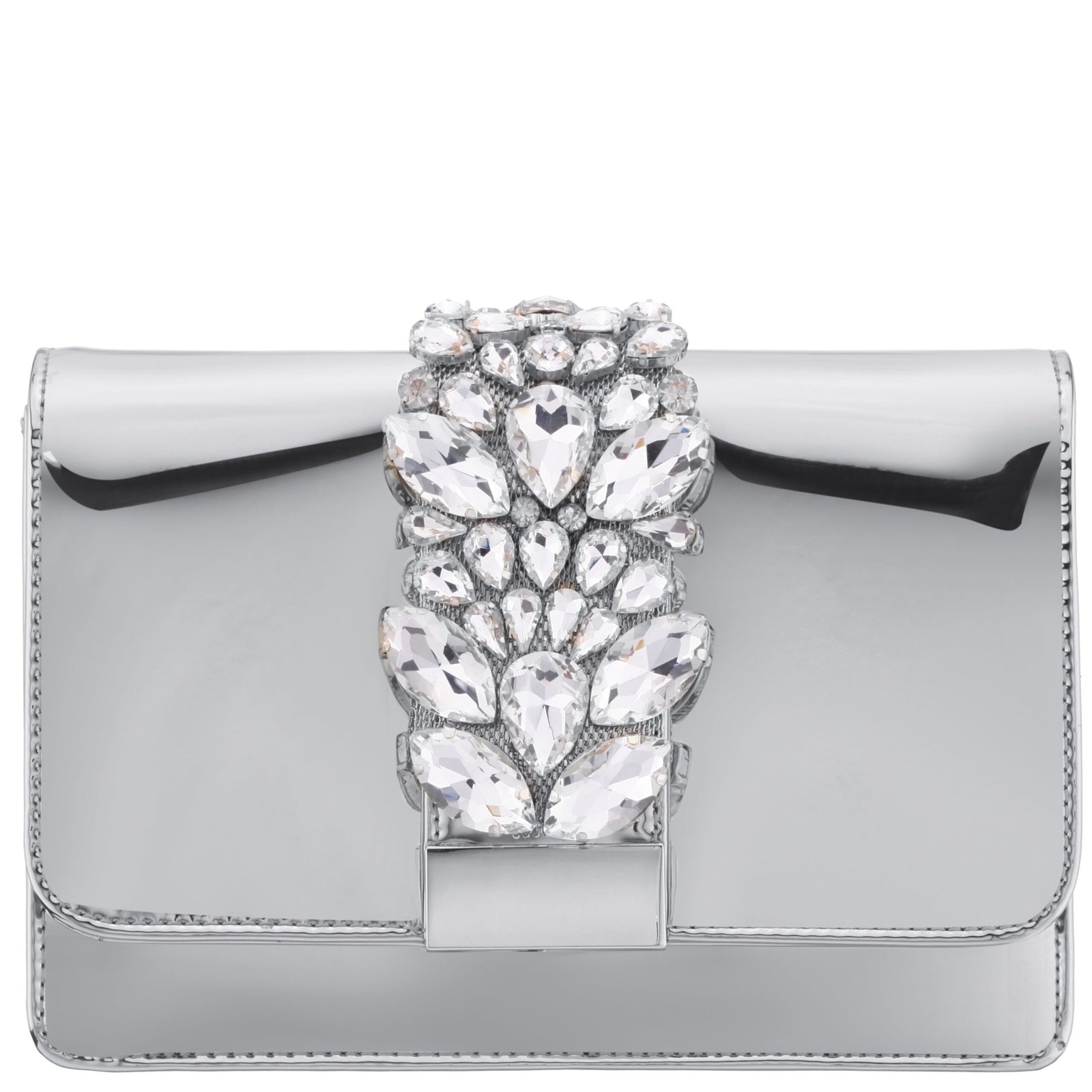 Nina Shoes Kaia Silver Patent PU/Glass Crystal Clutch