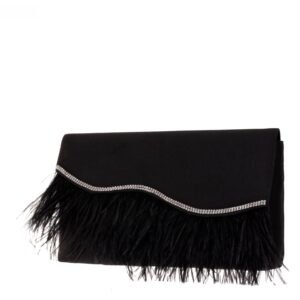Nina Shoes Kaidy Black Satin Clutch With Feather
