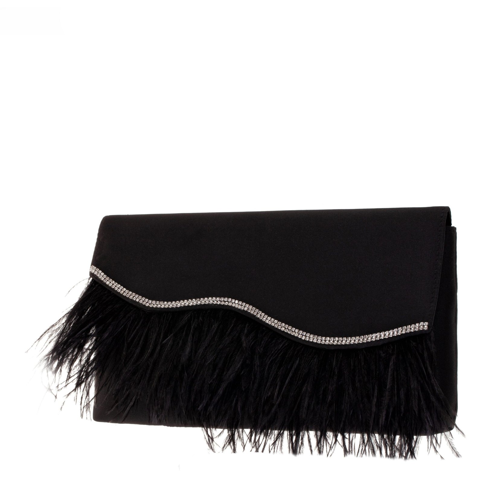 Nina Shoes Kaidy Black Satin Clutch With Feather