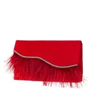 Nina Shoes Kaidy Red Rouge Satin Clutch With Feather