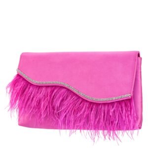 Nina Shoes Kaidy Ultra Pink Satin Clutch With Feather
