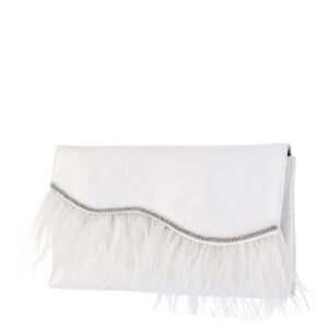 Nina Shoes Kaidy White Satin Clutch With Feather