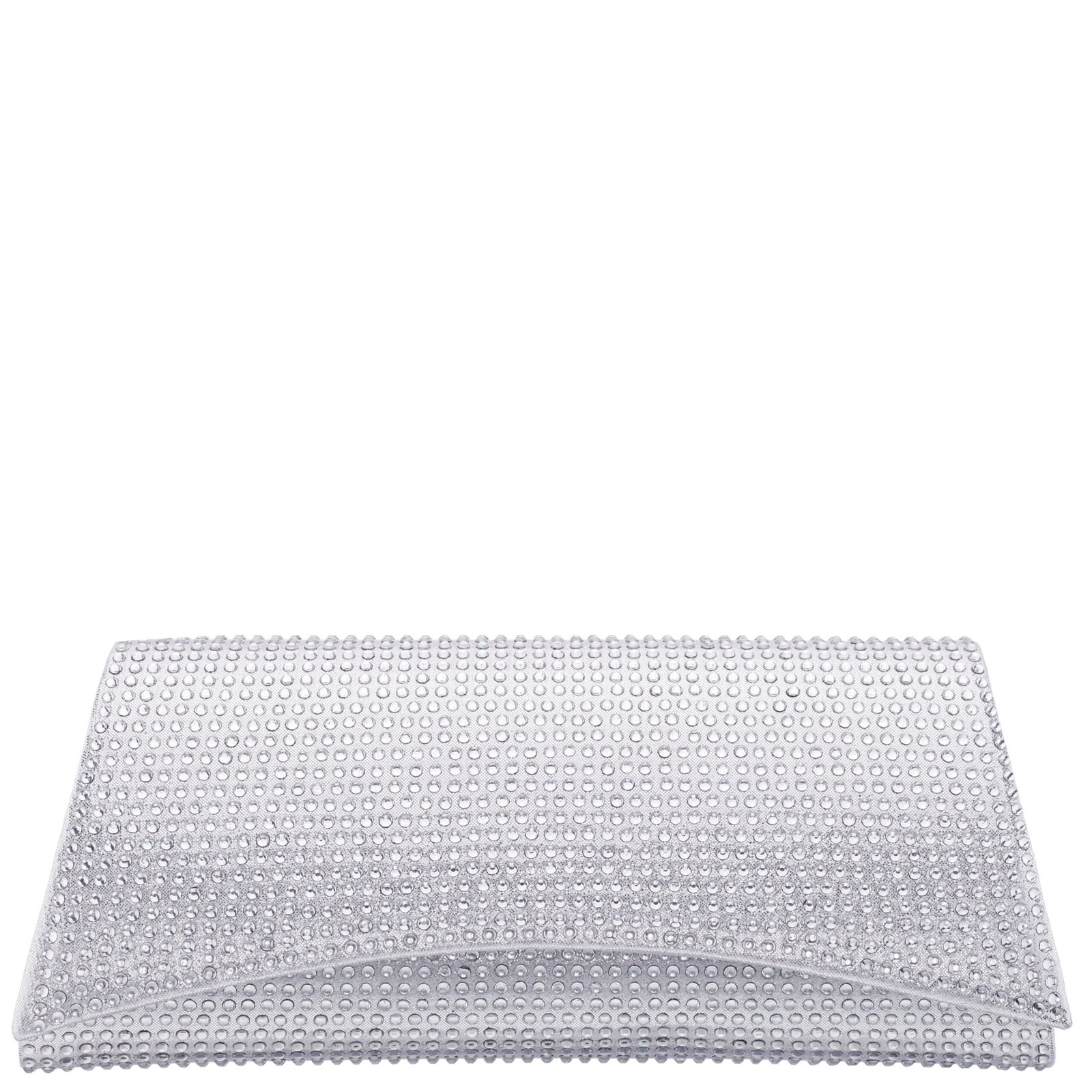 Nina Shoes Kallie Silver Reflective Suedette/Glass Crystal Clutch