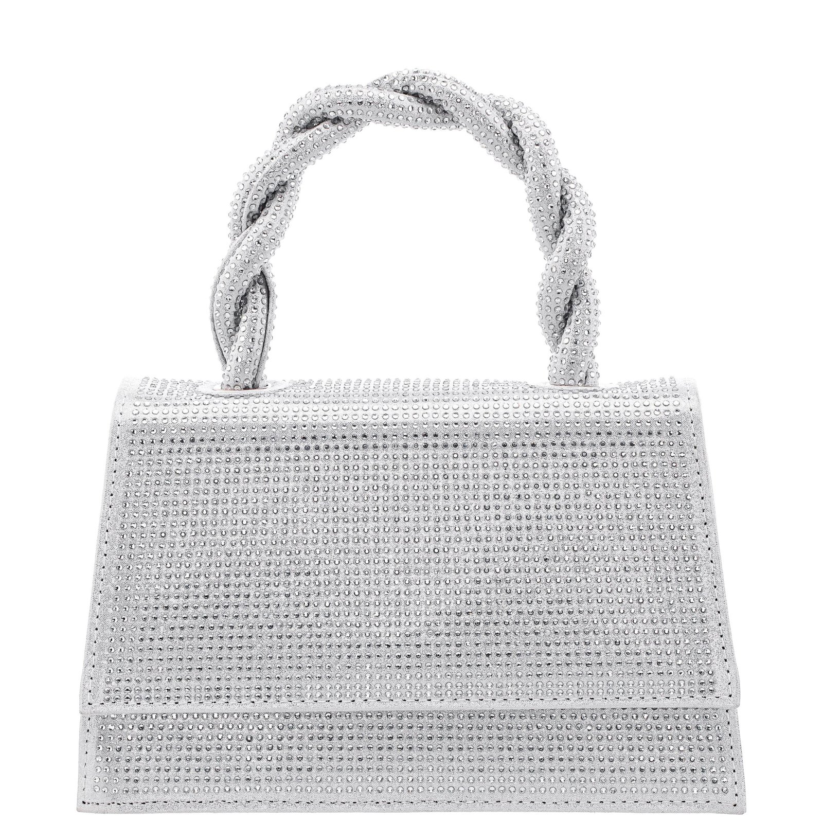 Nina Shoes Kasper Silver Twisted Handle Crystal Satchel