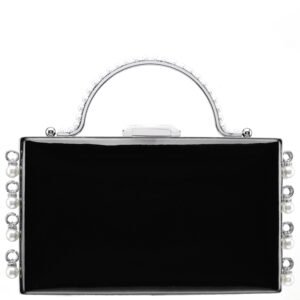 Nina Shoes Women's Kelly Black Patent Pearl Dangle Crystal Embellished Minaudiere