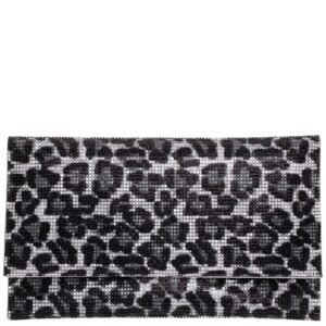 Nina Shoes Kimora Black Leopard Crystal Beaded Envelope Clutch