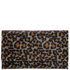 Nina Shoes Kimora Gold Leopard Crystal Beaded Envelope Clutch