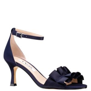 Nina Shoes Lisa New Navy Satin W/Ruffle Detail Mid Heel Sandal