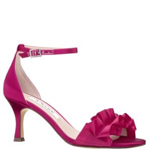 Nina Shoes Lisa Parfait Pink Satin W/Ruffle Detail Mid Heel Sandal