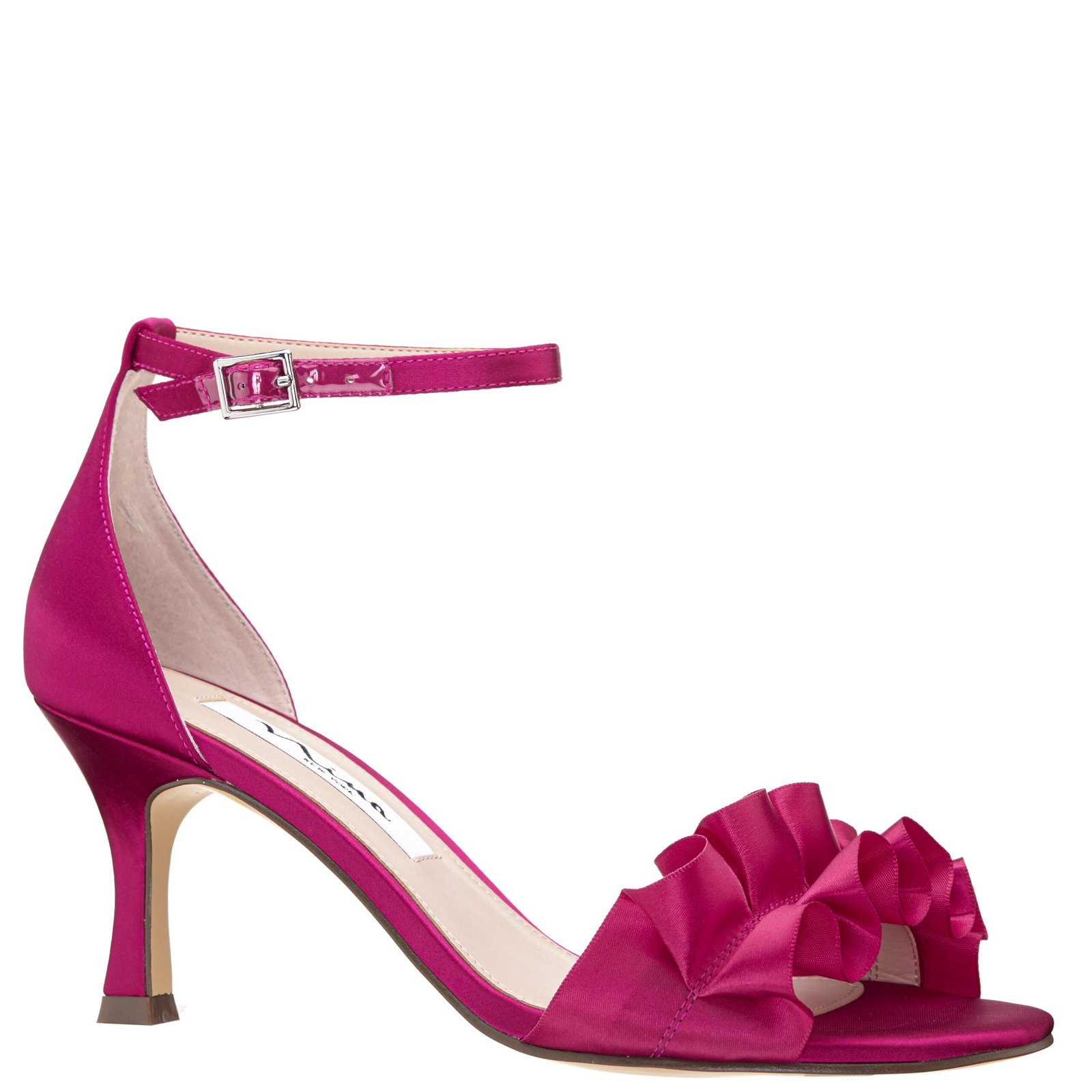 Nina Shoes Lisa Parfait Pink Satin W/Ruffle Detail Mid Heel Sandal