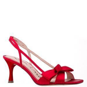 Nina Shoes Lizette Red Bow Satin Mid-Heel Sandal
