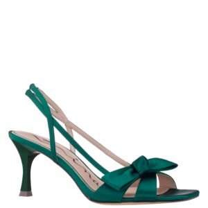 Nina Shoes Lizette Spruce Satin Bow Mid-Heel Sandal