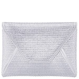 Nina Shoes Lorna Women's Silver Rystal Encrusted Square Envelope Clutch